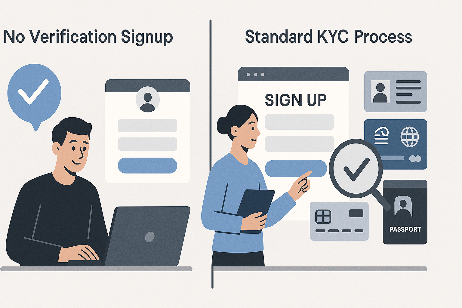 No verification signup vs standard kyc process compared